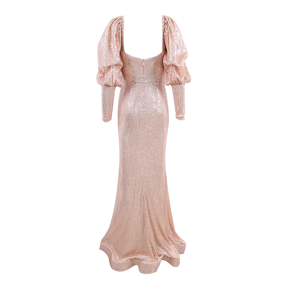 Free High Quality Sequins and Floor Dress Women Sexy Lantern Bodycon Fishtail Club Runway Party Vestidos 210524