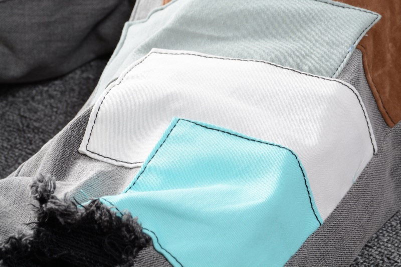 Pants for Mens Cartoon Patchwork Slim Denim Straight Biker Skinny Jeans Men Ripped Trouses