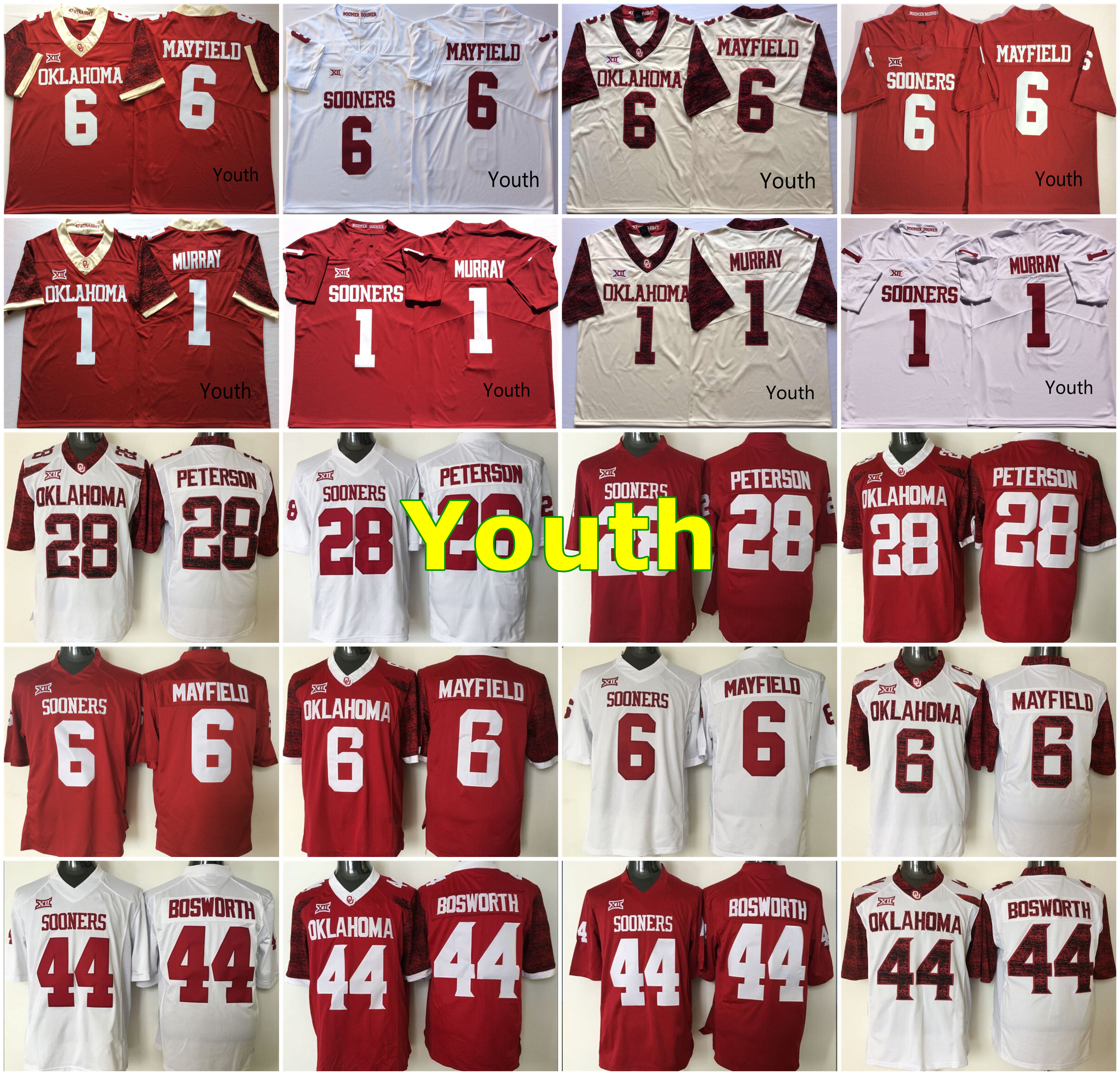 NCAA America Football Jerseys Youth Oklahoma Sooners Jersey 6 Baker Mayfield 1 Kyler Murray 44 Brian Bosworth 28 Adrian Peterson White Red Color Stitched Size S-XXXL, As photo
NCAA America Football Jerseys Youth Oklahoma Sooners Jersey 6 Baker Mayfield 1 Kyler Murray 44 Brian Bosworth 28 Adrian Peterson White Red Color Stitched Size S-XXXL, As photo