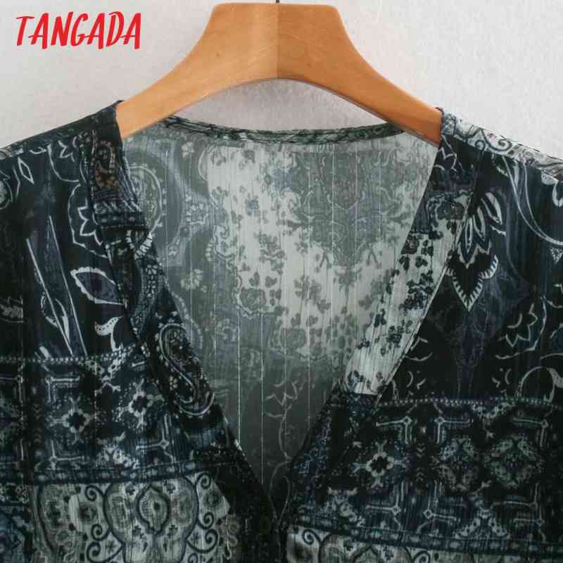 Women Vintage Paisley Print Chiffon V Neck Long Sleeve Ladies Loose Mini Dress Vestidos XN294 210416