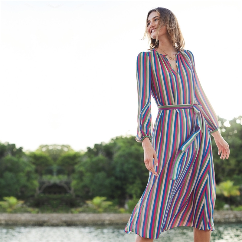 Striped Swimsuit cover up Beach Tunic Sarong Robe de Plage wear kaftans long Dress Womens Swim Wear #Q545 210420