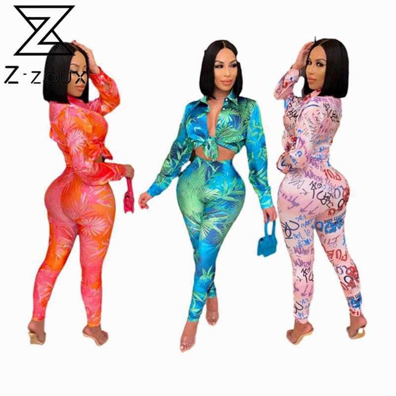Women Sets Digital Printing Two Piece Top And Pants Long Sleeve Loose Casual Shirt Leggings 2 210524