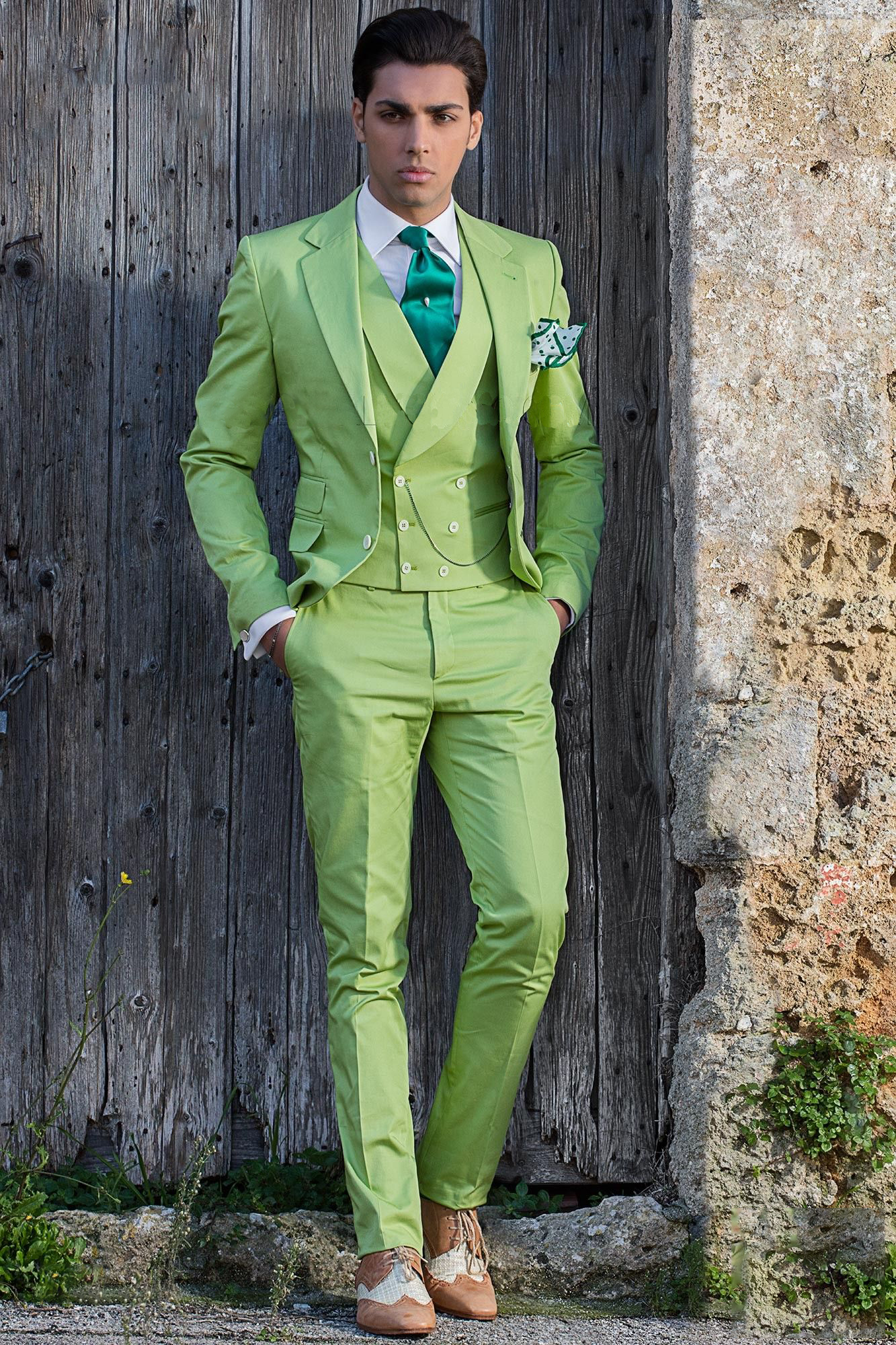 Green Men Suits Three Pieces Business Suit Custom Made Casual Polyester Coat Office Outfit