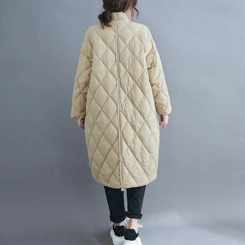 Autumn Winter Women Long Jacket Large Size Quilted Warm Lady Lightweight Coat Oversize Puffer Parkas Wadded Down Jacket 210819