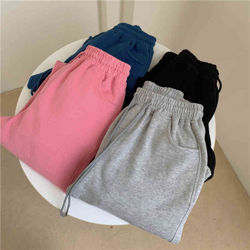 Nomikuma Korean Causal Solid Sweatpants Lace Up Stretch High Waist Long Trousers Autumn New Women Harem Pants 6C572 210427