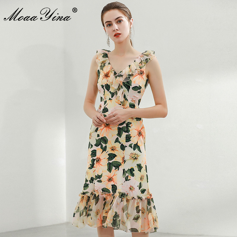 Moaa Yina Summer Runway Midi Dress Women's V-Neck Fashion Yellow Camellia Print Bohemian Vacation Elegant 210524, Mixed color
Moaa Yina Summer Runway Midi Dress Women's V-Neck Fashion Yellow Camellia Print Bohemian Vacation Elegant 210524, Mixed color