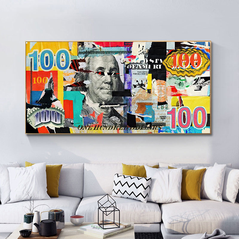 Colorful Dollors Canvas Paintings Graffiti Art For Living Room Modern Money Watercolor Abstract Art Cuadros Posters Home Decor