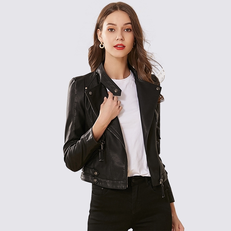 Women Black Leather Jacket Spring Autumn Slim Long Sleeved Zipper Biker Pu Coats Ladies Moto Jackets Korean Clothes 210602
Women Black Leather Jacket Spring Autumn Slim Long Sleeved Zipper Biker Pu Coats Ladies Moto Jackets Korean Clothes 210602