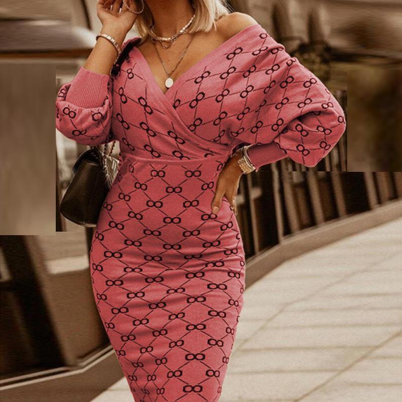 Sexy V Neck Women Bodycon Package Party Dress Spring Autumn Stripe Plaid Print 2021 Elegant Lantern Sleeve Casual Dresses