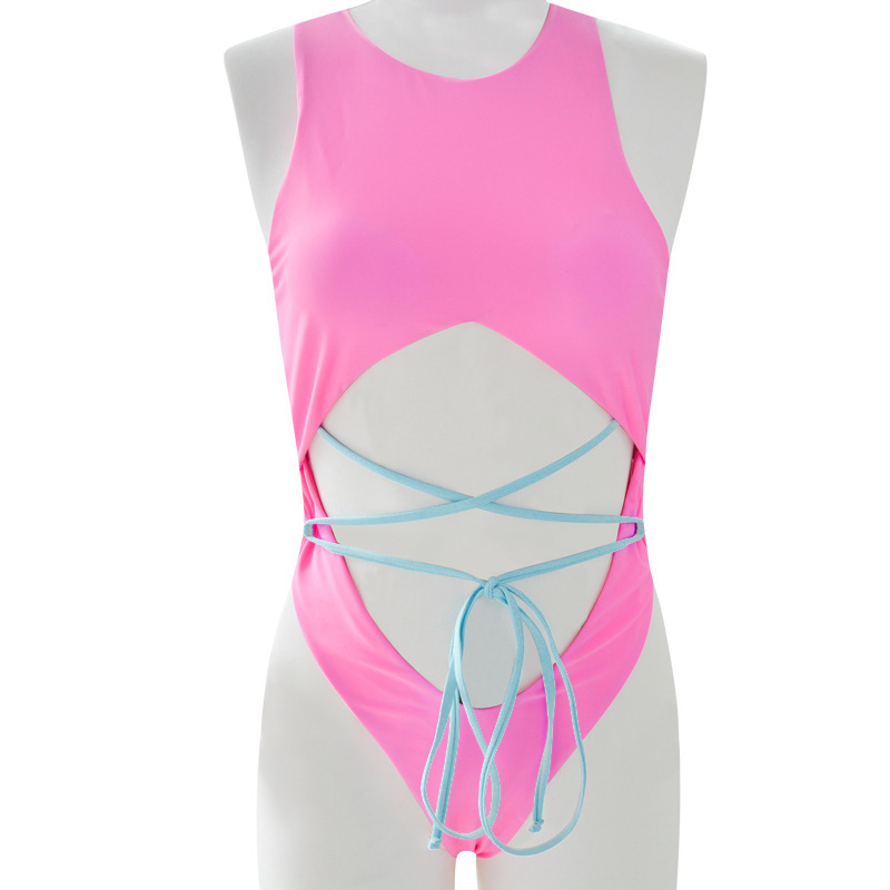 Sexy Swimsuit Women Swimwear Raceback High Neck Push Up Bandage Bathing Suit Wear Female Beachwear 210520