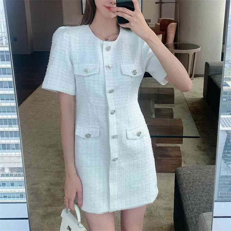 Women Summer Tweed Office Party Dresses Arrival Fashion Vintage Dress Robe Femme Vestidos 210520