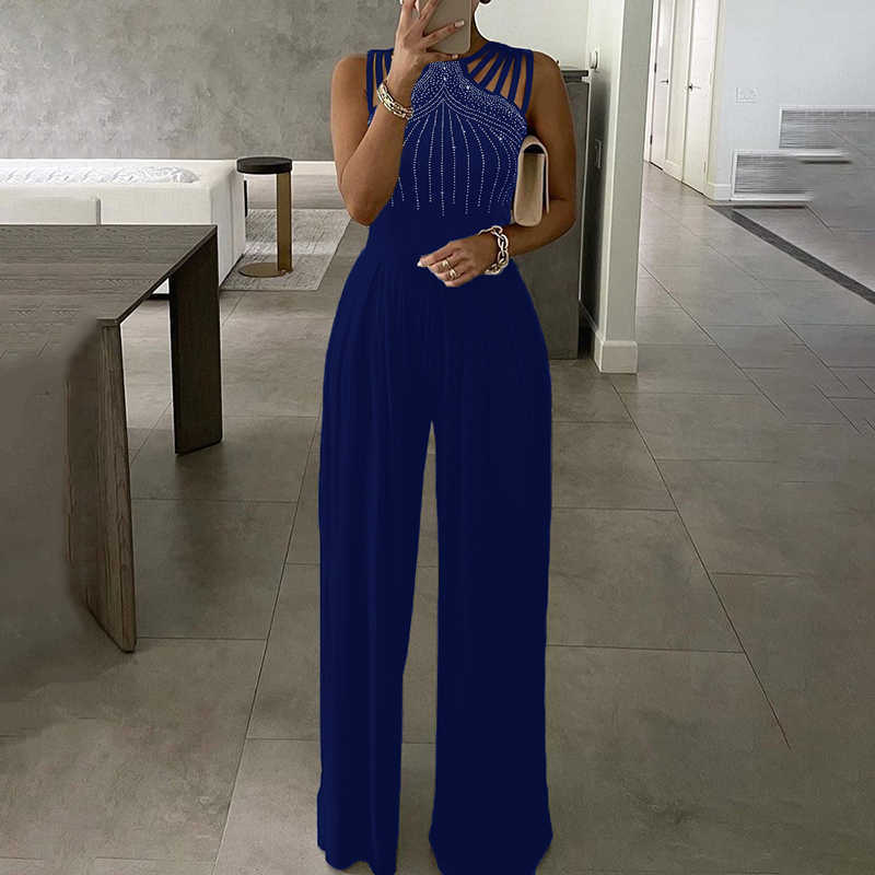 Women Fashion Elegant Sleevless Partywear Jumpsuits Formal Party Romper Studded Wide-leg Party Jumpsuit 210716