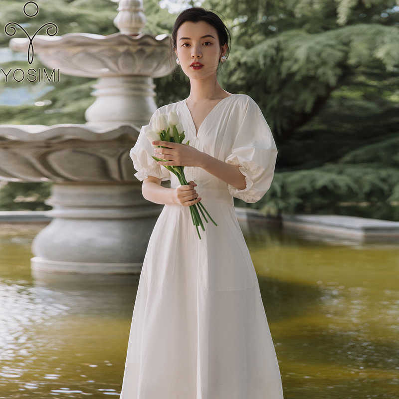 YOSIMI White Long Dress Summer Short Puff Sleeve V-neck Mid-Calf Fit and Flare Cotton Women Vintage Vestido Feminino 210604
YOSIMI White Long Dress Summer Short Puff Sleeve V-neck Mid-Calf Fit and Flare Cotton Women Vintage Vestido Feminino 210604