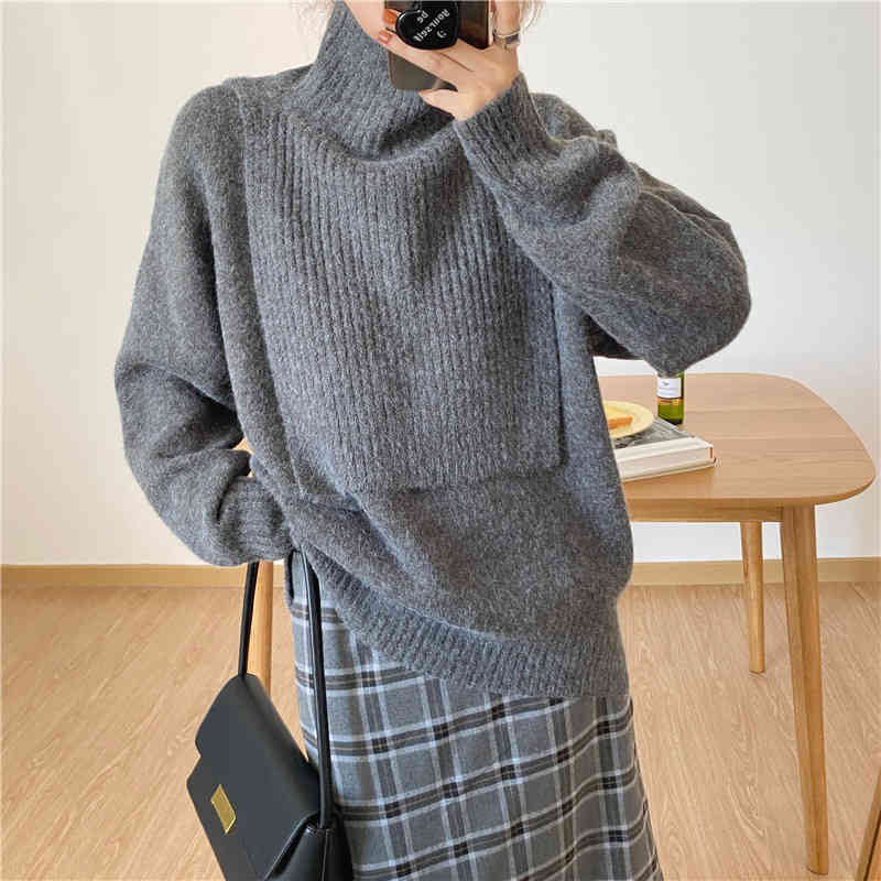 Colorfaith New Autumn Winter Women's Sweaters Pullover Korean Two Pieces Oversize Elegant Minimalist Solid Lady Tops SW9161 210413