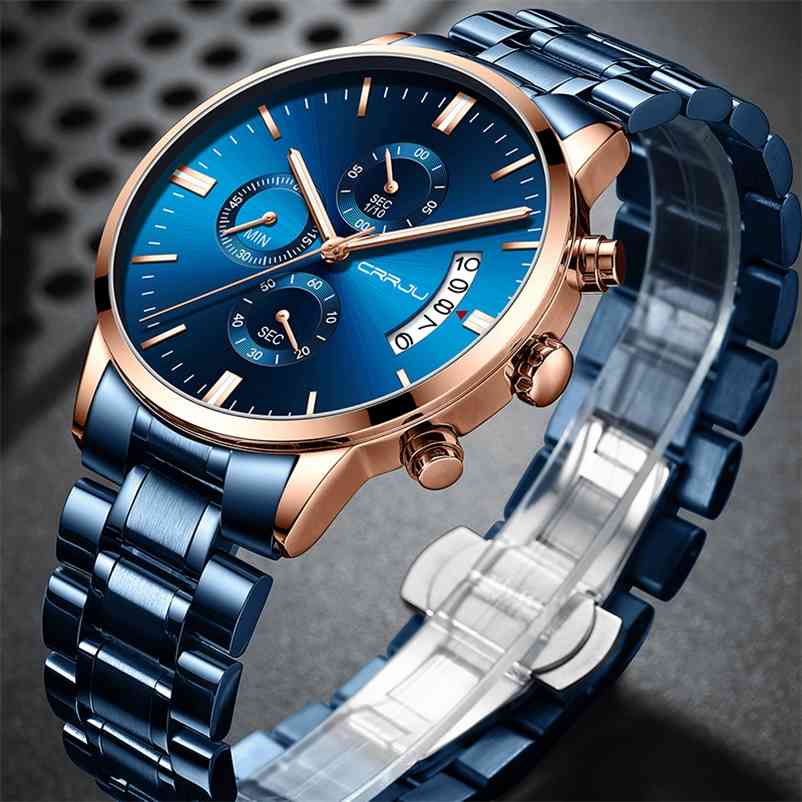 CRRJU Blue Watch Men Sport Military Quartz Clock 30M Waterproof Full Steel Strap Airplane pointer Lumnious Wristwatch 210608, Black blue gold
CRRJU Blue Watch Men Sport Military Quartz Clock 30M Waterproof Full Steel Strap Airplane pointer Lumnious Wristwatch 210608, Black blue gold