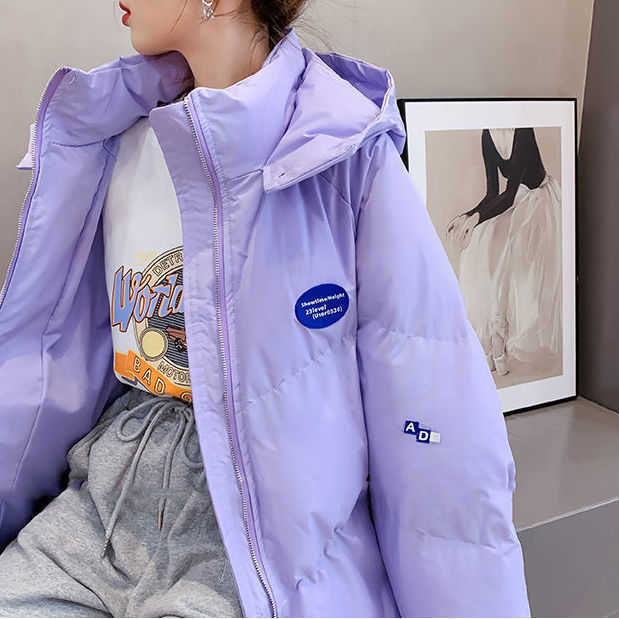 Women Candy Colors Winter Hooded Puffer Jacket Female Loose Long Sleeve Coat Harajuku Warm Oversize Parkas Purple White Pink 210819