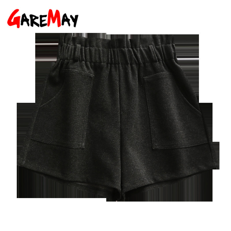 Autumn Winter High Waist Cotton Shorts with Belt Korean Style Women's Wide Leg A-line Woolen Thick Warm Boots 210428