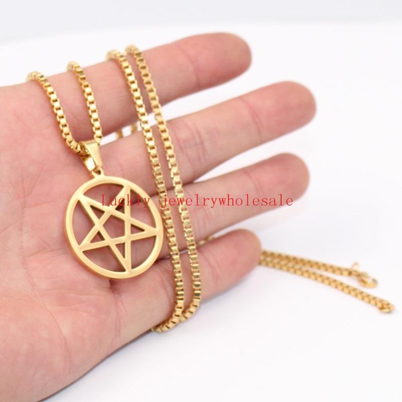 Pendant Necklaces Gold Stainless Steel Jewelry Men's Pentagram Pentacle In Circle Wiccan Pagan Necklace 2.4mm24'', Silver
Pendant Necklaces Gold Stainless Steel Jewelry Men's Pentagram Pentacle In Circle Wiccan Pagan Necklace 2.4mm24'', Silver
