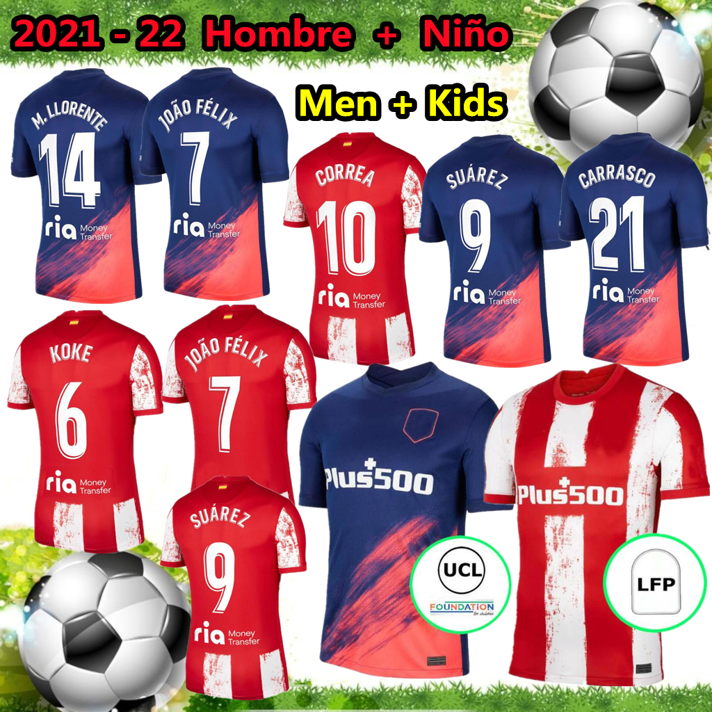 21 22 Atletico Madrid Soccer Jerseys SUAREZ JOÃO FÉLIX 2021 2022 M. Llorente CORREA KOKE Camisetas de fútbol LEMAR CARRASCO men kids kit Foo, Black;yellow
21 22 Atletico Madrid Soccer Jerseys SUAREZ JOÃO FÉLIX 2021 2022 M. Llorente CORREA KOKE Camisetas de fútbol LEMAR CARRASCO men kids kit Foo, Black;yellow