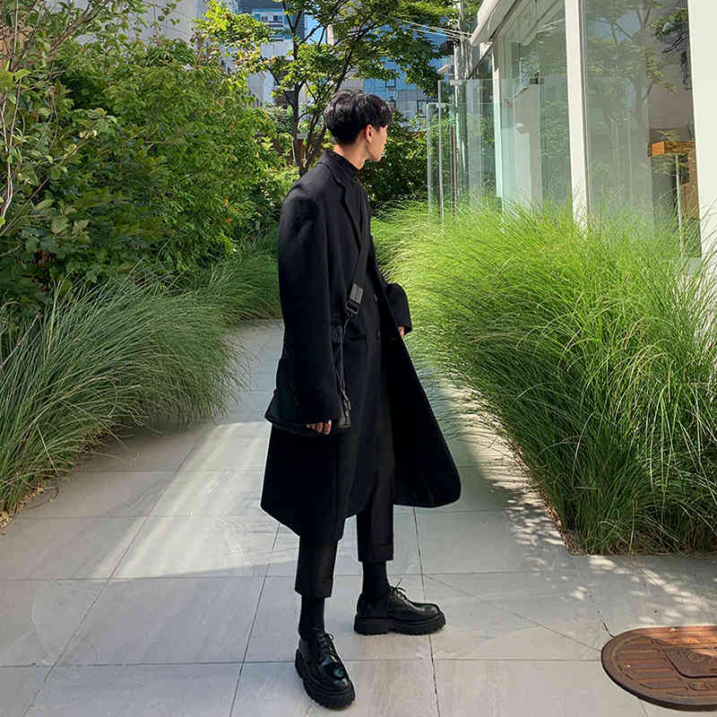IEFB Korean fashion woolen coat men's medium long winter thickening trend warm black classic clothes for mael 9Y4762 210524