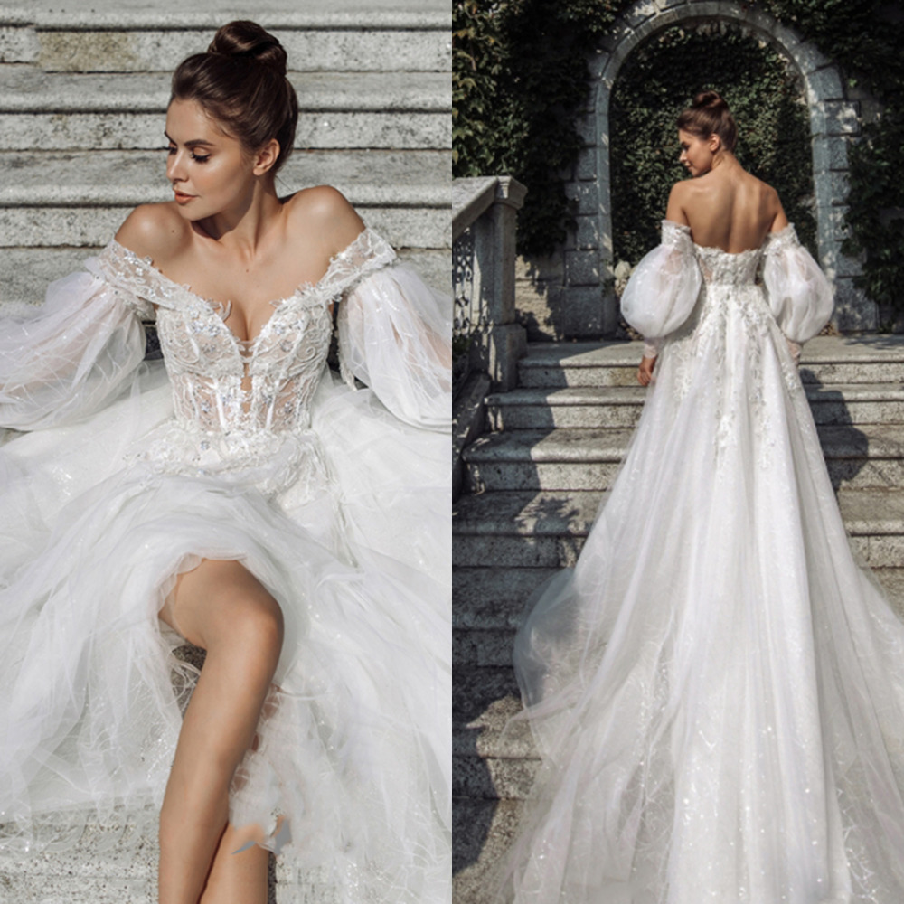 Bohemian Wedding Dress Off The Shoulder Appliques Lace Puffy Sleeves Wedding Gown Bridal Dress Robe De Mariee Vestido De Noiva, White
Bohemian Wedding Dress Off The Shoulder Appliques Lace Puffy Sleeves Wedding Gown Bridal Dress Robe De Mariee Vestido De Noiva, White