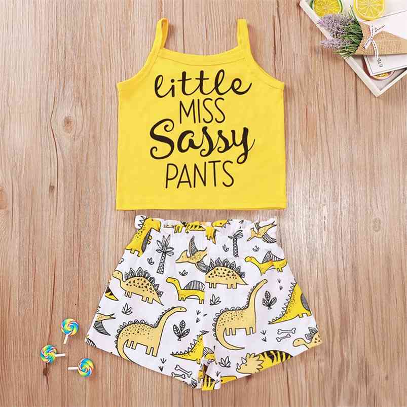 Summer Infant Rompers Clothes Strap Letter Tops Print Dinosaur Shorts Cute Girls 2 pcs Sets Baby Costume 1-5T 210629, Yellow
Summer Infant Rompers Clothes Strap Letter Tops Print Dinosaur Shorts Cute Girls 2 pcs Sets Baby Costume 1-5T 210629, Yellow