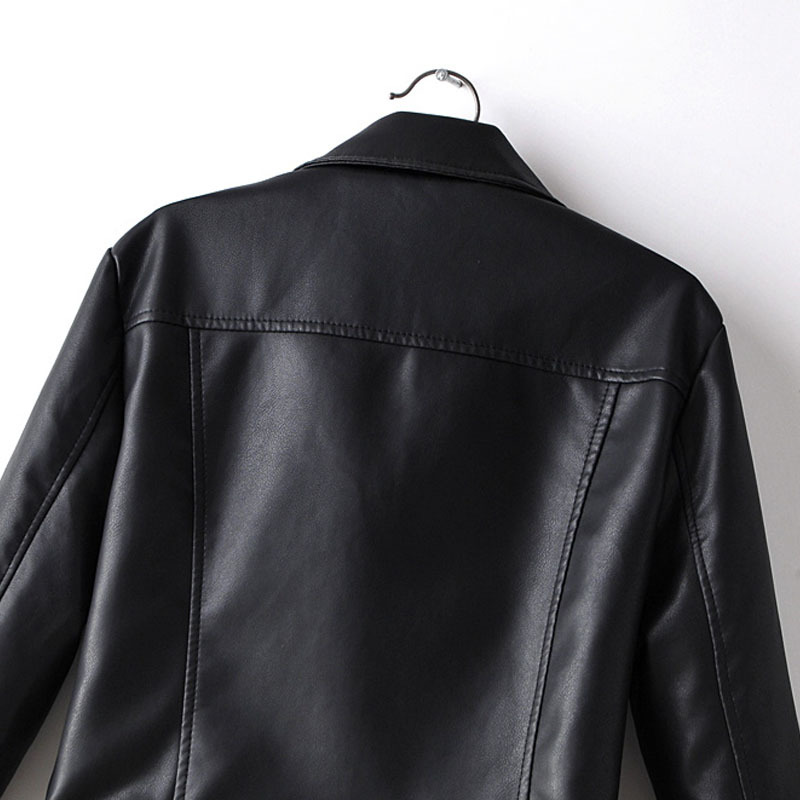 PU Beige Long-sleeved Lapel Simple Basic Locomotive Women's Jacket Autumn Slim Zipper Chic Female Coat Red Black Top 210507