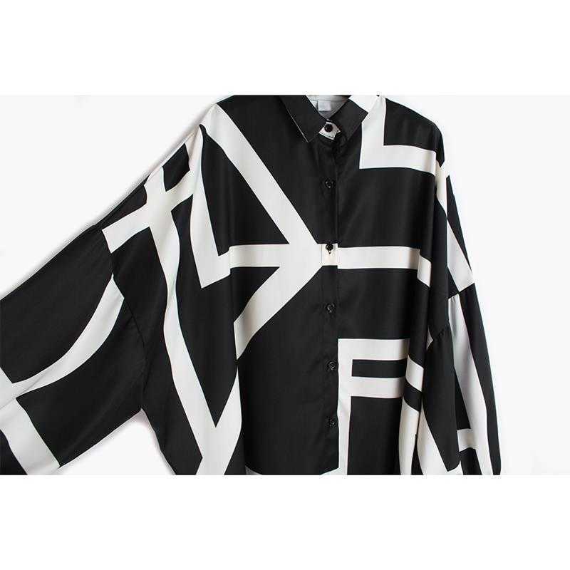 Irregular Geometric Printing Panelled Women Shirts Batwing Sleeve Loose Plus-sized Drape Spring Womens Tops and Blouses 210615Z