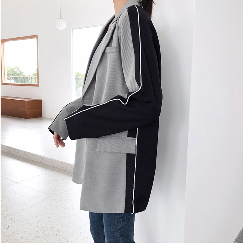 Casual Blazer Women Patchwork Spring Suit Jacket Blaser Coat Office Lady Femme 210427