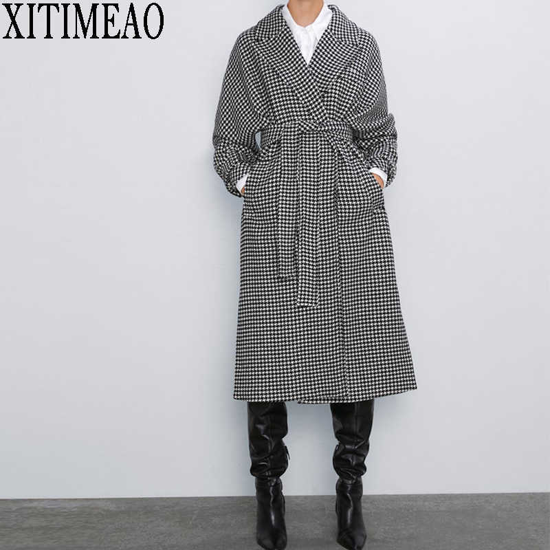 ZA Plaid Woollen Overcoat Autumn Winter Women Jackets Fashion Coat With Belt Large Size Temperament Long 210604, As picture
ZA Plaid Woollen Overcoat Autumn Winter Women Jackets Fashion Coat With Belt Large Size Temperament Long 210604, As picture