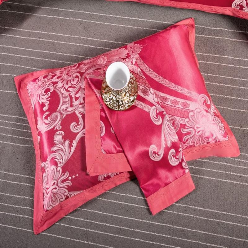 Luxury Silk Cotton Jacquard 4pcs Bedding 100%cotton Embroidered Duvet Cover Bed Sheet Pillowcase Drop Red Wedding Sets