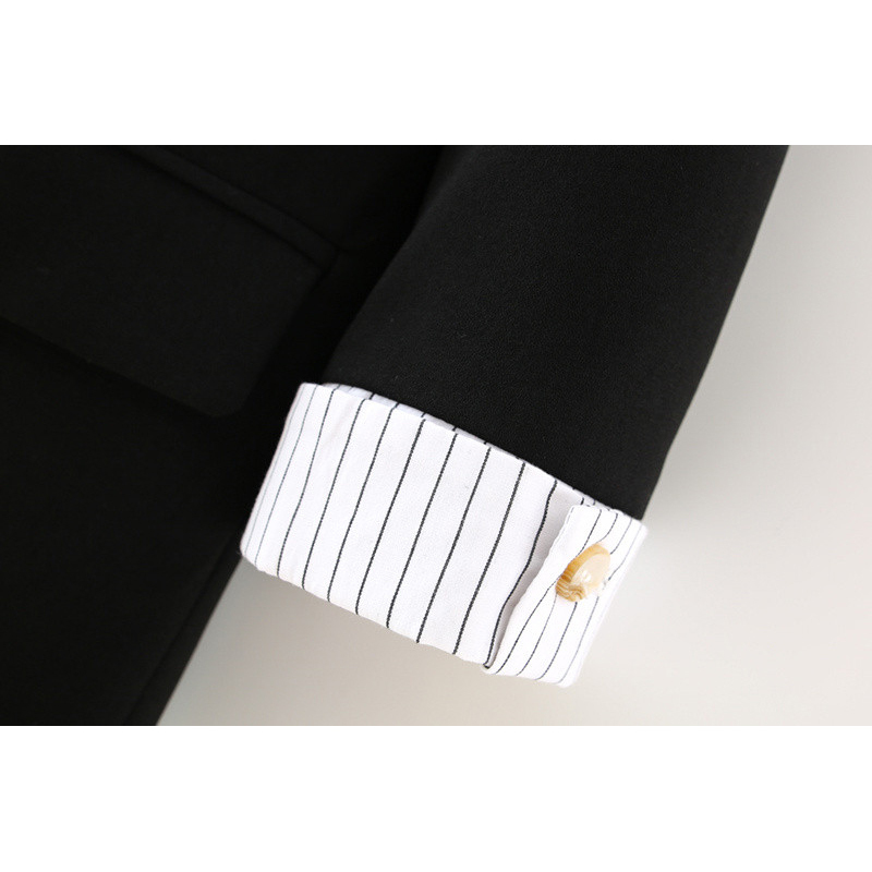 Evfer Office Lady Fashion Striped Cuff Patchwork Long Blazers Outwear Women Casual Single Button Sleeve Blazer Chic 210421
