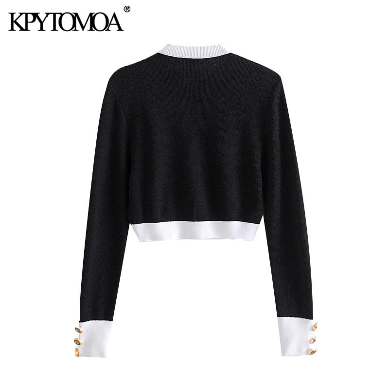Women Fashion With Buttons Cropped Knitted Cardigan Sweater O Neck Long Sleeve Female Outerwear Chic Tops 210420