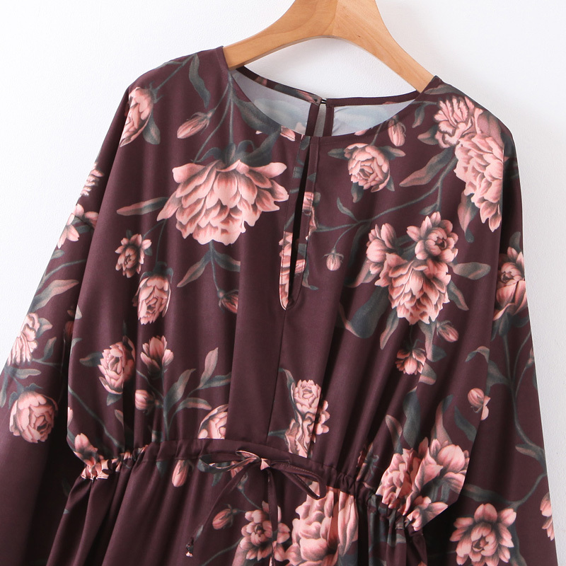 Spring Chic O Neck Dresses Women Fashion Vintage Floral Printed Dress Elegant Ladies Bow Ankle Length Dresses 210520