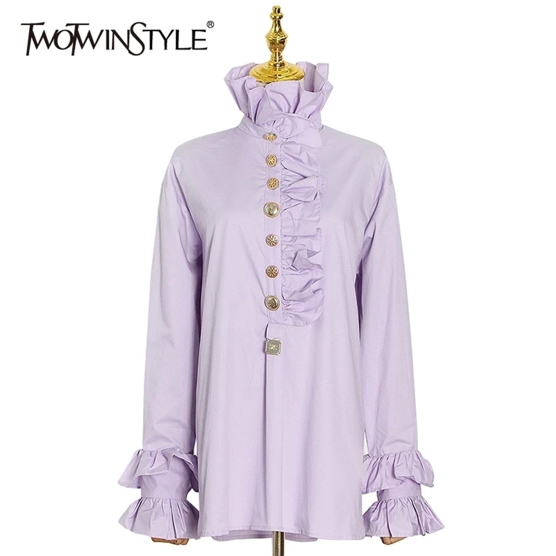 Elegant Patchwork Ruffle Shirt For Women Turtleneck Flare Long Sleeve Casual Solid Blouse Female Fashion Style 210524, Purple
Elegant Patchwork Ruffle Shirt For Women Turtleneck Flare Long Sleeve Casual Solid Blouse Female Fashion Style 210524, Purple