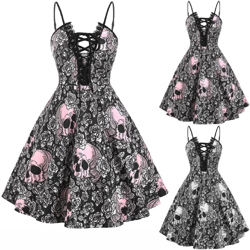 Casual Dresses 2021 Ladies Plus Size Dress Fashion Bandage Retro Sleeveless Skull Print Lace Patchwork Hollow Strap Vestido, White
Casual Dresses 2021 Ladies Plus Size Dress Fashion Bandage Retro Sleeveless Skull Print Lace Patchwork Hollow Strap Vestido, White