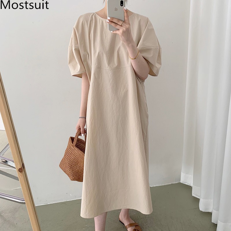 Basic Solid Women Long Dress Summer Puff Sleeve O-neck Loose Waist Dresses Casual Fashion Korean Female Vestidos Femme 210518, Black
Basic Solid Women Long Dress Summer Puff Sleeve O-neck Loose Waist Dresses Casual Fashion Korean Female Vestidos Femme 210518, Black
