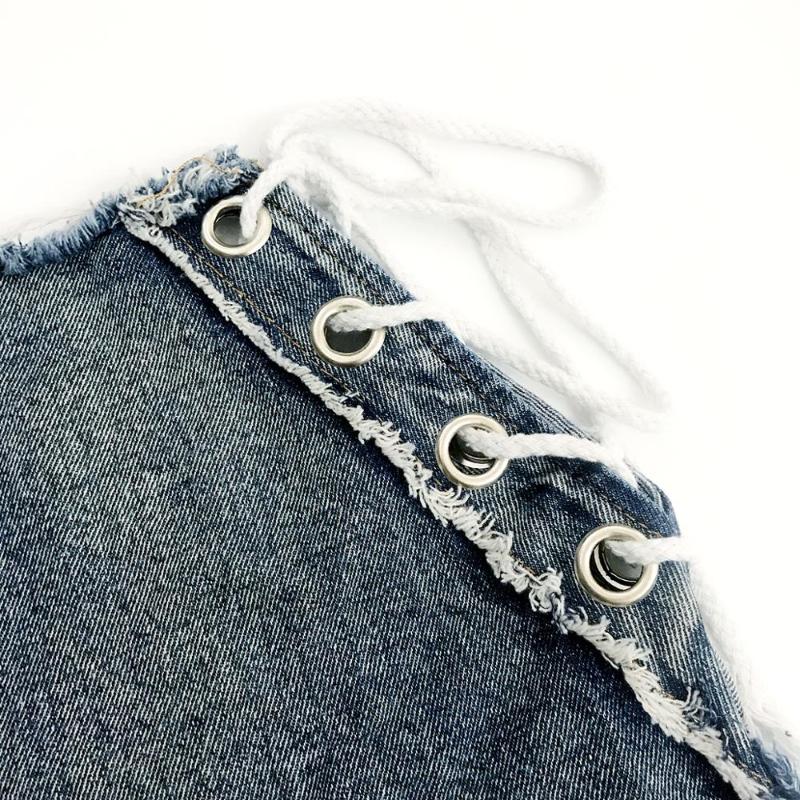 Women Sexy Denim Shorts Adjustable Drawstring Hollow Out Club Style High Waist Button Zipper Tassel Blue Short Jeans Women's