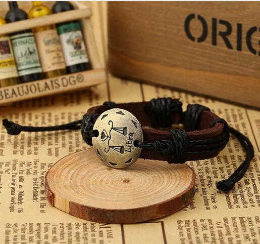 Twelve Constellations Leather Bracelets Leather Wrap Bracelets zodiac Leather Bracelet For Men