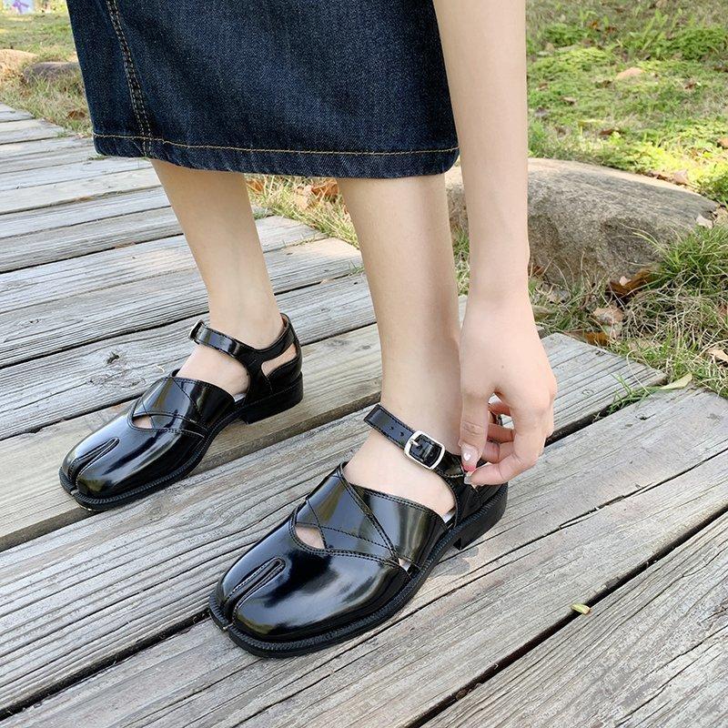 Sandals Womens Gothic Punk Shoes Creepers Japanese Harajuku Low Heel Mary Janes Wingtip Black 2024