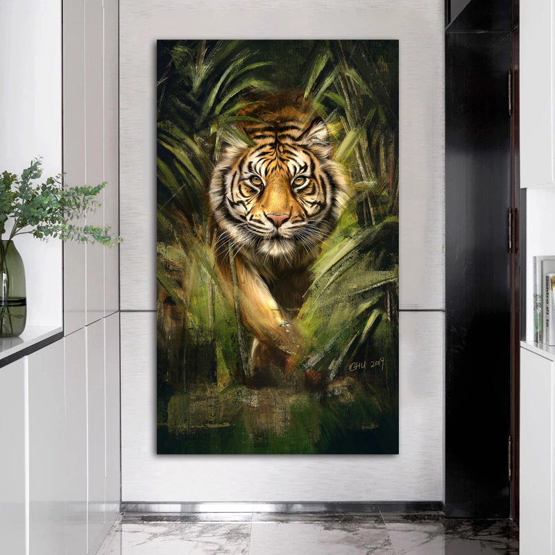 Tiger In The Jungle Poster Wall Art For Living Room Canvas Prints Wall Painting Modern Home Decor Animal Pictures Cat Quadros