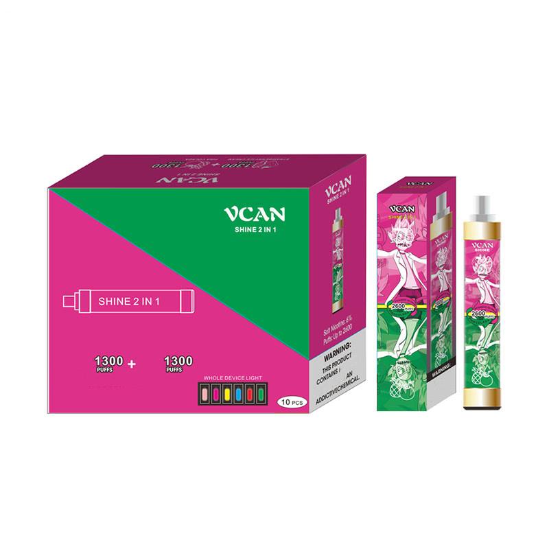 Authentic Vcan Shine 2 in 1 Disposable Device Cigarettes 2600 Puffs 8ML Pre-Filled Vape Pods 1300mah battery aviliable labs Flex
Authentic Vcan Shine 2 in 1 Disposable Device Cigarettes 2600 Puffs 8ML Pre-Filled Vape Pods 1300mah battery aviliable labs Flex