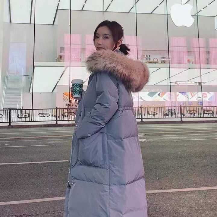 Style Down Padded Jacket Women's Mid-length Over The Knee Korean Loose Thick Fur Collar Coat Winter Clothes Women 211011