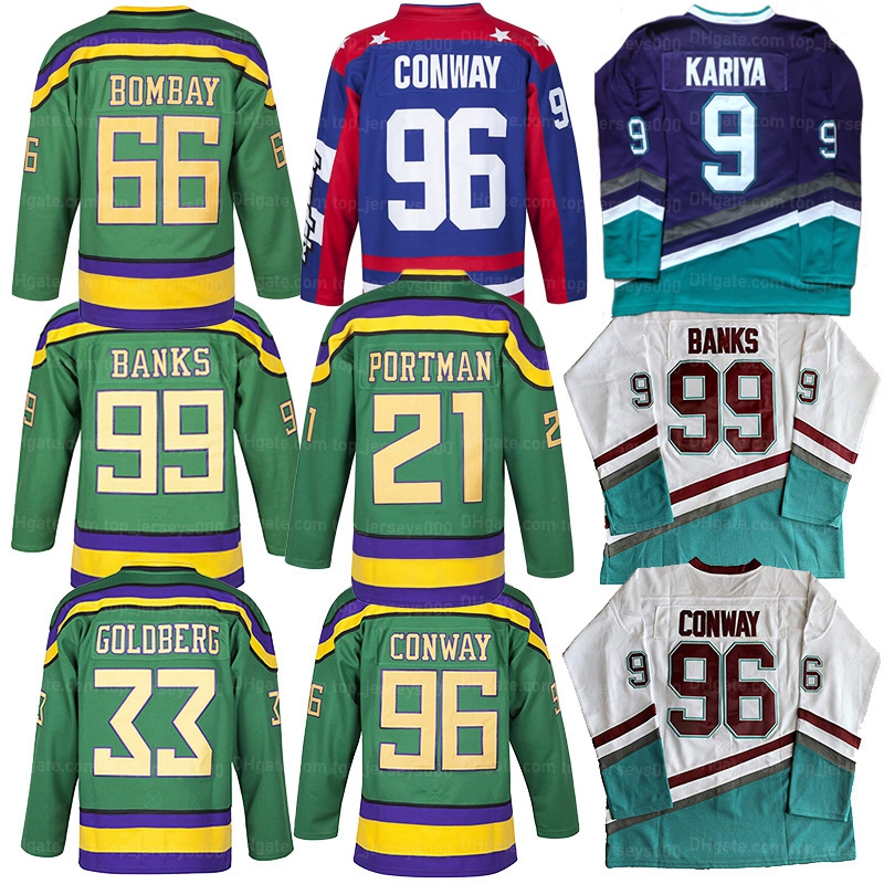 Mighty Ducks Jersey 66 Gordon Bombay 96 Charlie Conway 99 Adam Banks 9 Paul Kariya Hockey Jerseys Mens Movie White Green Purple Double Stitched, As show
Mighty Ducks Jersey 66 Gordon Bombay 96 Charlie Conway 99 Adam Banks 9 Paul Kariya Hockey Jerseys Mens Movie White Green Purple Double Stitched, As show