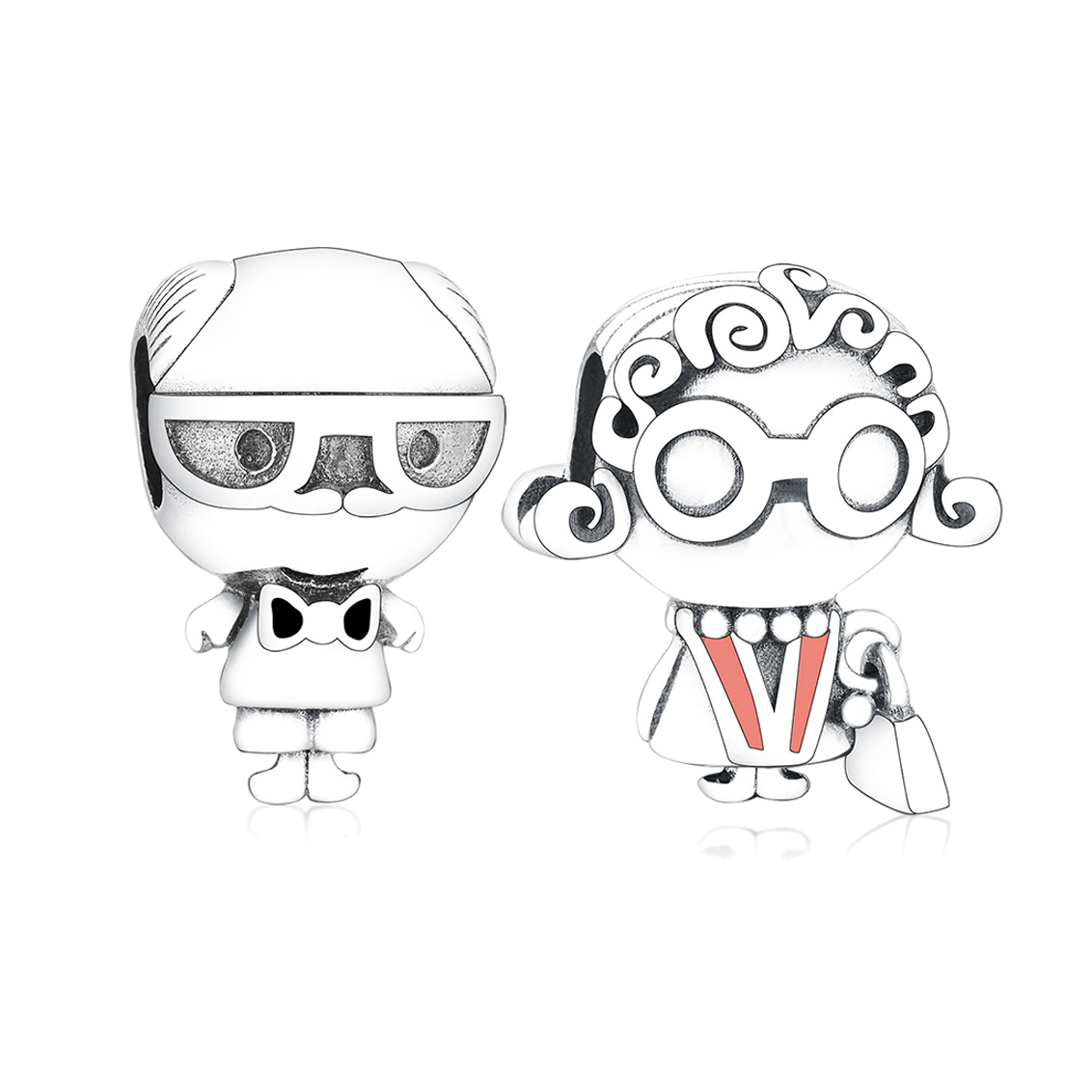 Fit Original Brand Charm Bracelet 925 Sterling Silver Grandpa Grandma Glasses Orange Enamel Handbag Bow Beads For Making Berloque