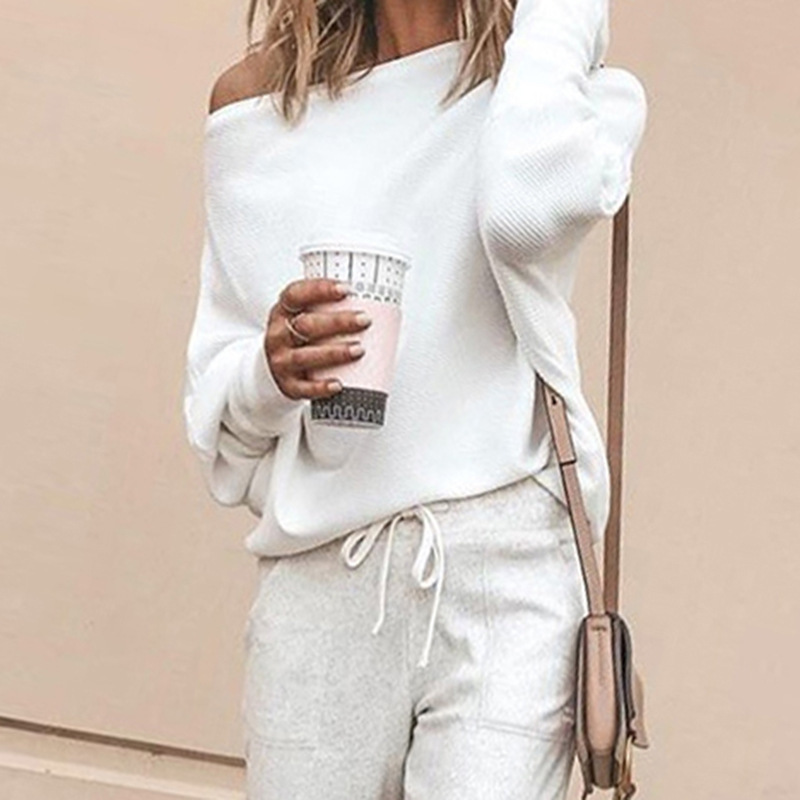 Foridol sexy off shoulder knitted pullovers tops women autumn winter white batwing sleeve black basic sweater jumper 210415