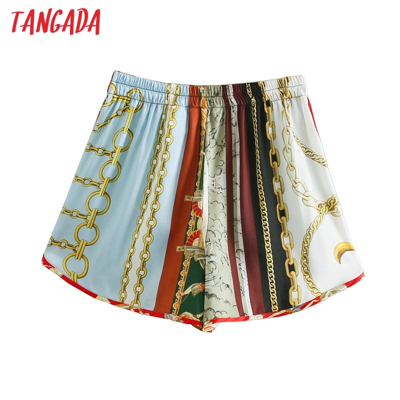 Women Summer Print Strethy Waist Female Retro Basic Casual Shorts Pantalones 5Z74 210416