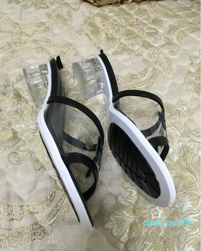 2021 women's fashion PVC short heels sandals office lady casual cool summer holiday beach heels shoe lady black big size 38 41