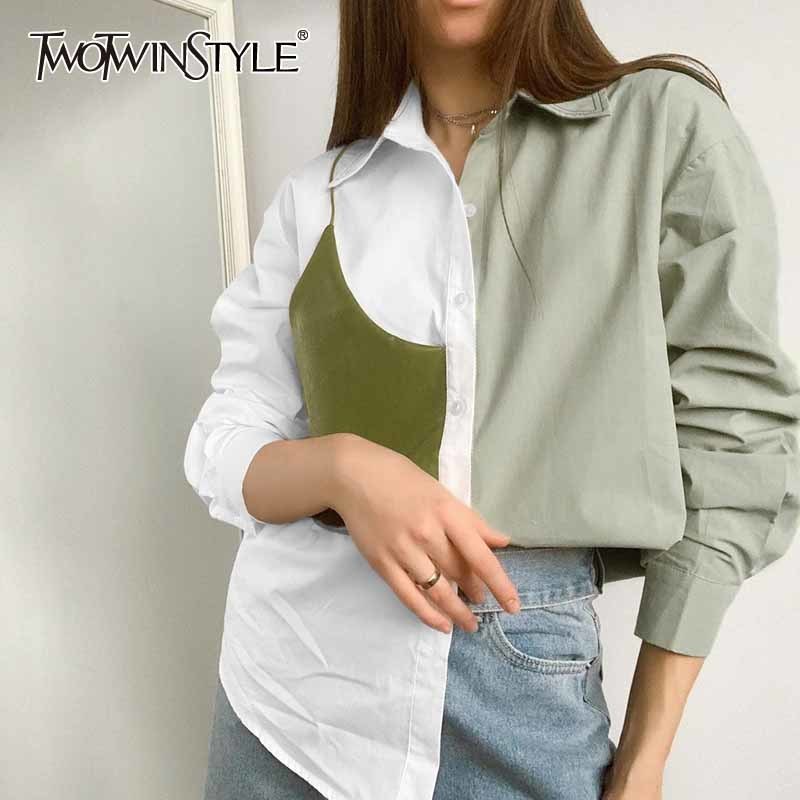 Asymmetrical Hit Color Shirts For Women Lapel Long Sleeve Patchwork Casual Blouses Female Fashion Clothing 210524, Aspicture
Asymmetrical Hit Color Shirts For Women Lapel Long Sleeve Patchwork Casual Blouses Female Fashion Clothing 210524, Aspicture