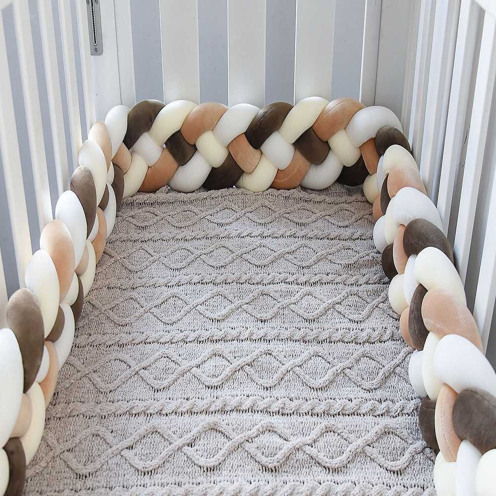 200M Baby Bed Bumper born Crib Bumper 4 Braided Knot Baby Crib Bumper Protector with Pillow CushionCunas Para El Bebe 210812